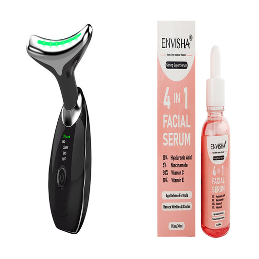 Neck Face Beauty Device Colorful LED Photon Therapy Skin Tighten Reduce Double Chin Anti Wrinkle Remove Lifting Massager