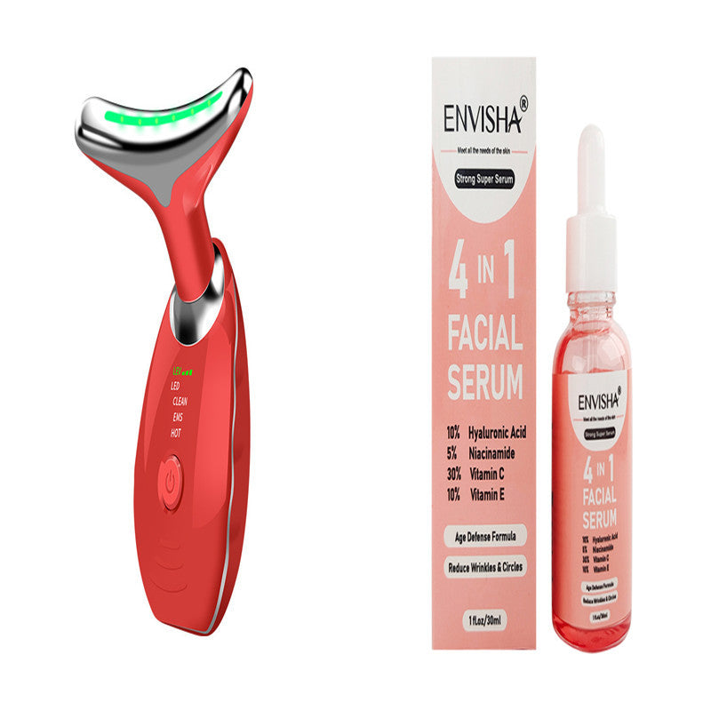 Neck Face Beauty Device Colorful LED Photon Therapy Skin Tighten Reduce Double Chin Anti Wrinkle Remove Lifting Massager